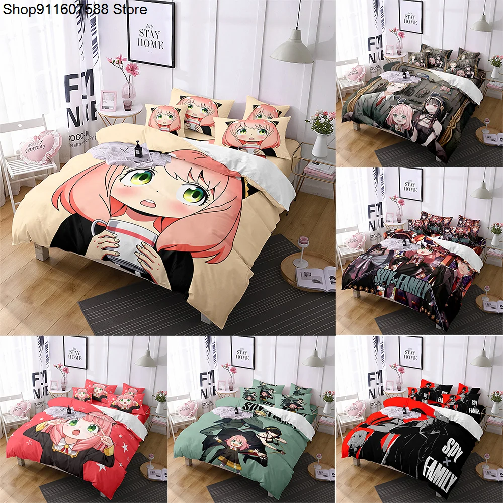 

Anime Spy X Family Bedding Set Kawaii Anya Anime Cartoon Kids Duvet Covers Set Adult Girls Bedspread