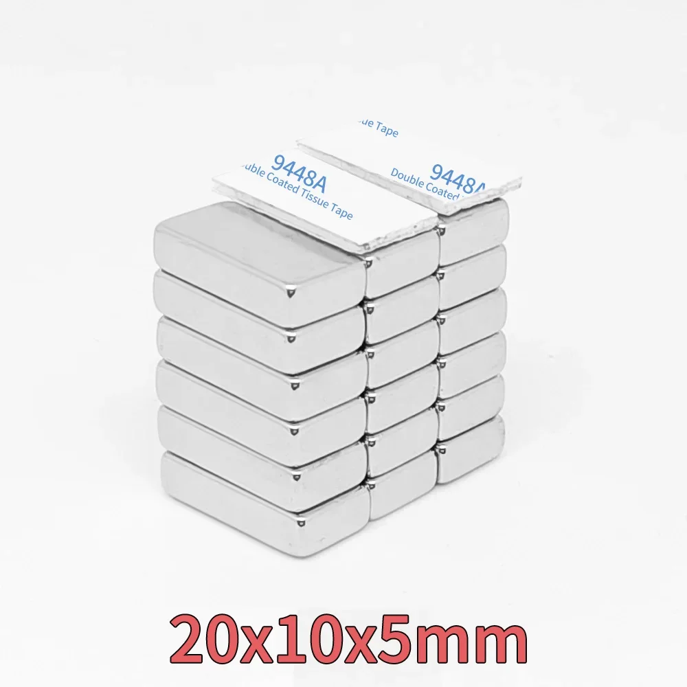Блок 20x10x5 мощные сильные магниты с двухсторонней клейкой лентой 3 м мм неодимовые