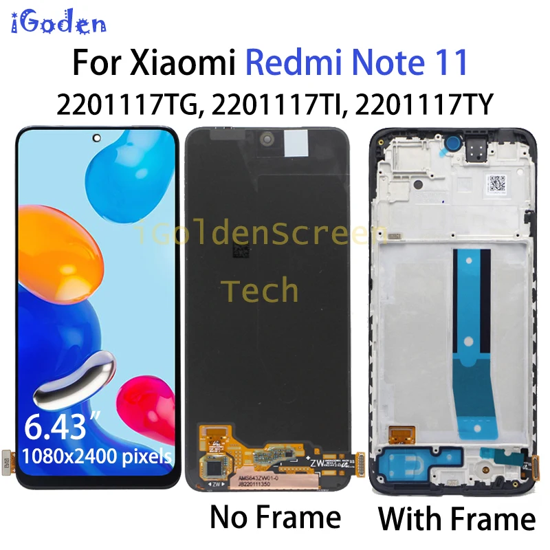 ЖК-дисплей 6 43 дюймов AMOLED для Xiaomi Redmi Note 11 с сенсорным экраном и дигитайзером в