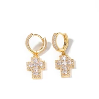 1 pair luxury full diamond cross earring mosaic zircon cross stud earrings bling rhinestones jewellery for women party wedding