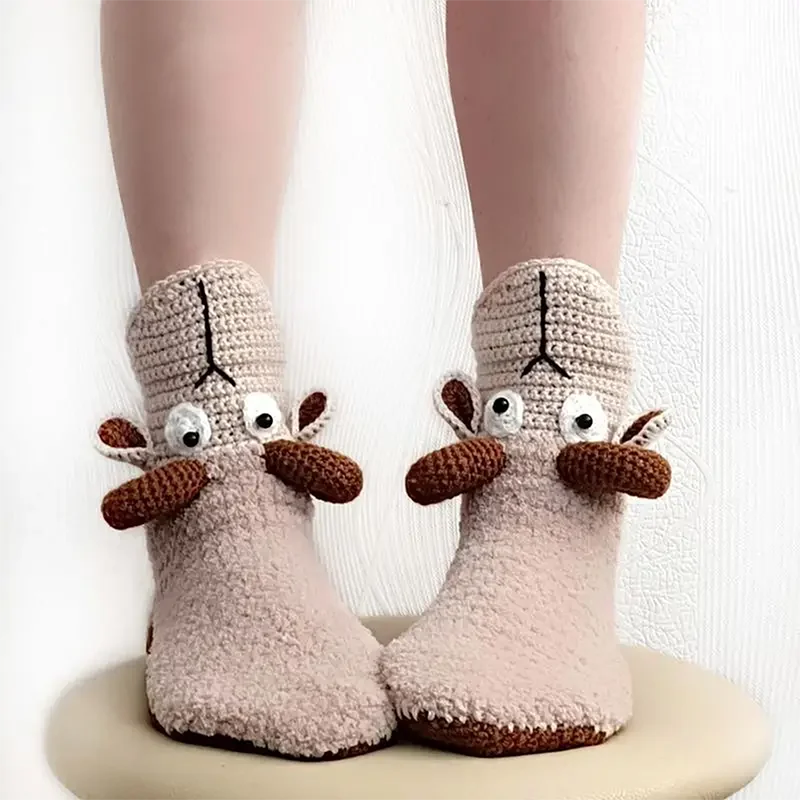 

Women'S Cute Woolen Cartoon Socks Animal Socks 3D Cat Rabbit Sheep Autumn And Winter Warm Knitted Socks Soft Home Slippers Socks