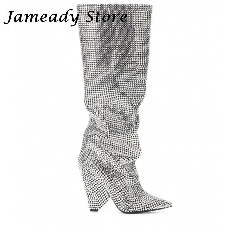 Rhinestone Women Thigh Wedding Boots Over The Knee Bling Bling Long Botas Spike High Heel Crystal Boots Sweet Ladies Party Shoes images - 6