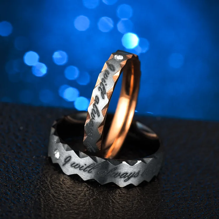 

WANGAIYAO new fashion simple letter ring men's and women's stainless steel personality temperament inset zircon couple ring acce