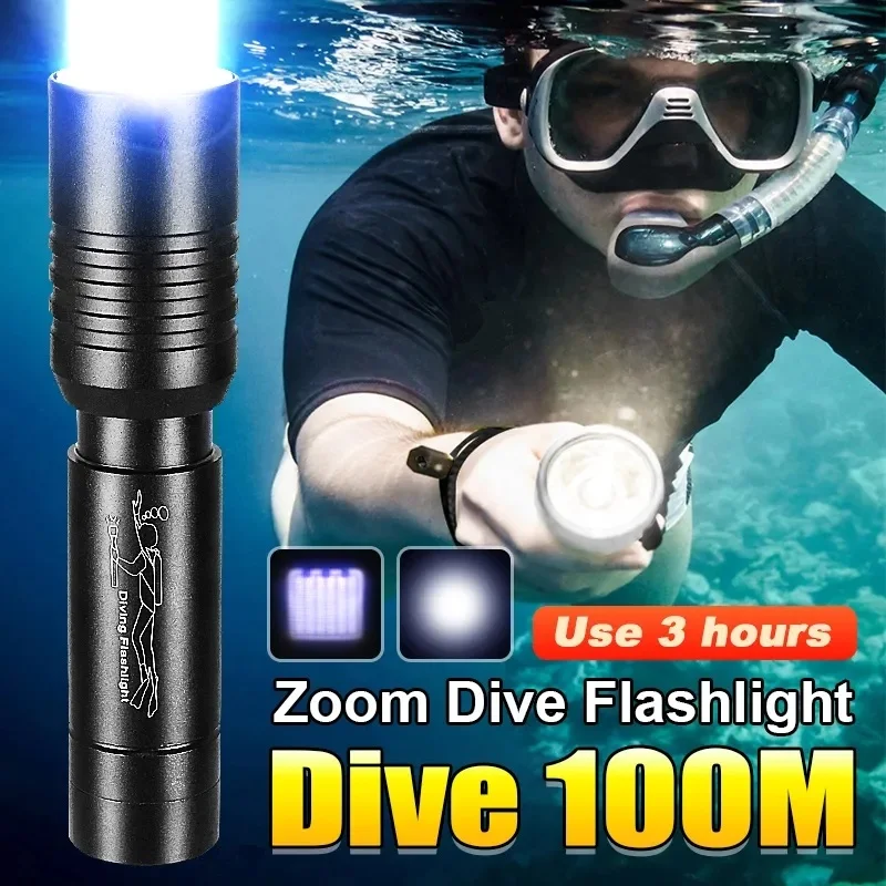 

Mini Underwater 30m Zoomable T6 LED Scuba Diving Flashlight High Power Led Dive Torch IPX8 Bright IPX8 Waterproof Dive Lamp