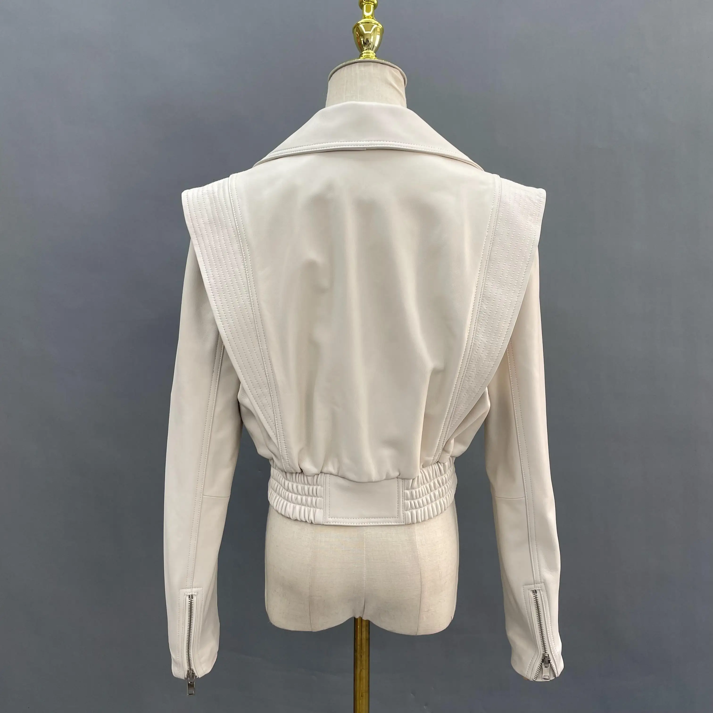 JANEFUR Leather Jackets Women 2023 Fashion Short Black White Real Sheepskin Coat Streetwear Moto Biker Fall Winter Outerwear