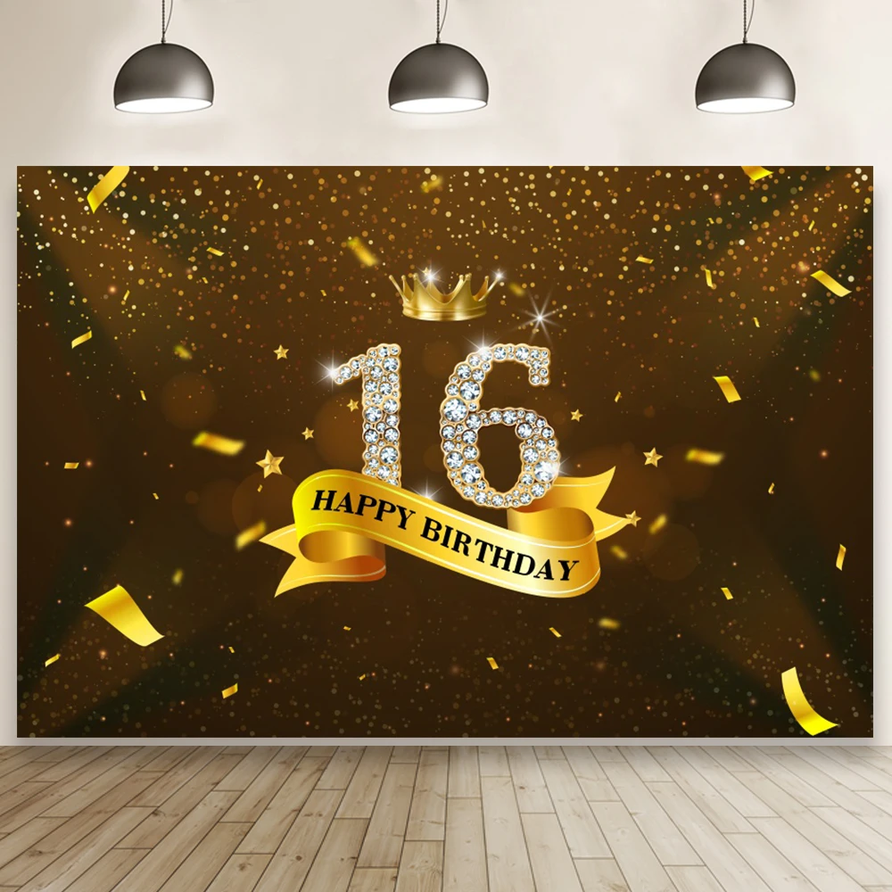 

Фотофон с изображением золотой ленты 16 и 18 лет на день рождения для семейвечерние