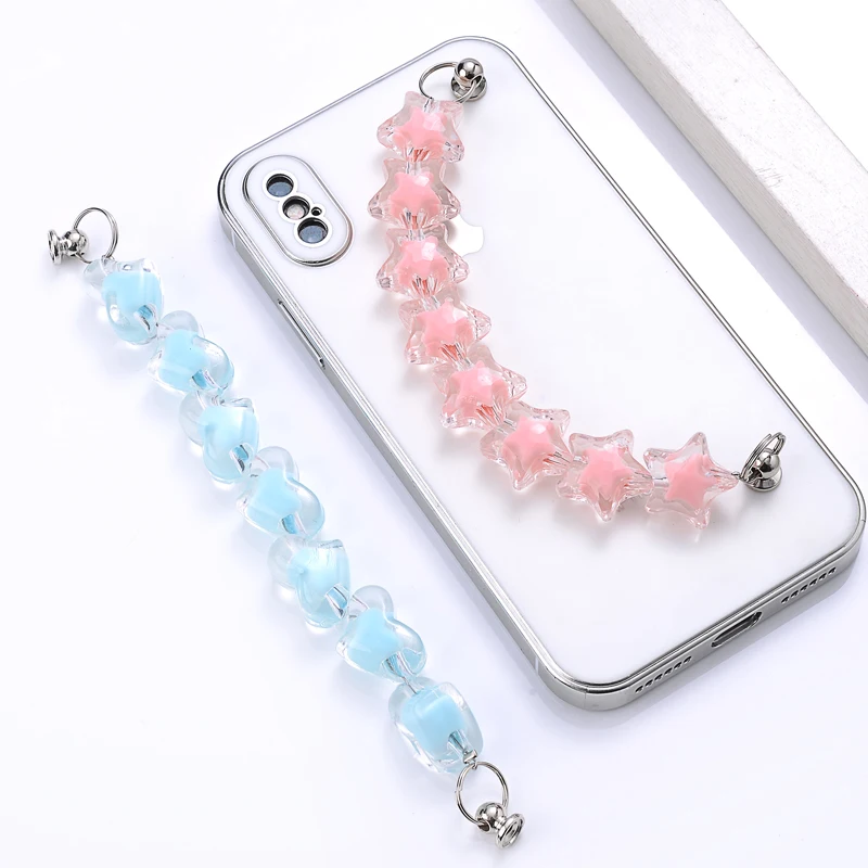 5 Цветов Акриловая Телефонная Цепочка Пятиконечная Звезда Сердце-Формы Мобильные Цепочки Женская Привлекательность Противопотерянные Петли Держатель Ремешки Аксессуары для Ювелирных Изделий на.