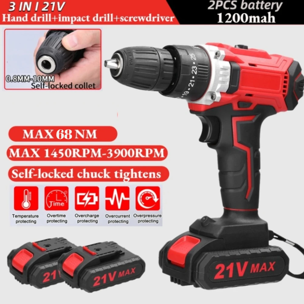 

Беспроводная электрическая дрель, дрель с 2 скоростями и плавным контролем скорости, с регулировкой каналов вращения и 25 передач, отвертка, 21 в