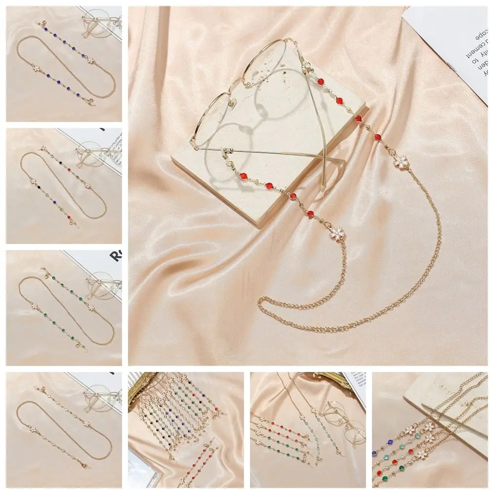

Women Jewlery Earphone Chain Flower Colorful Diamond Glasses Chain Neck Strap Mask Lanyard Holder Cord