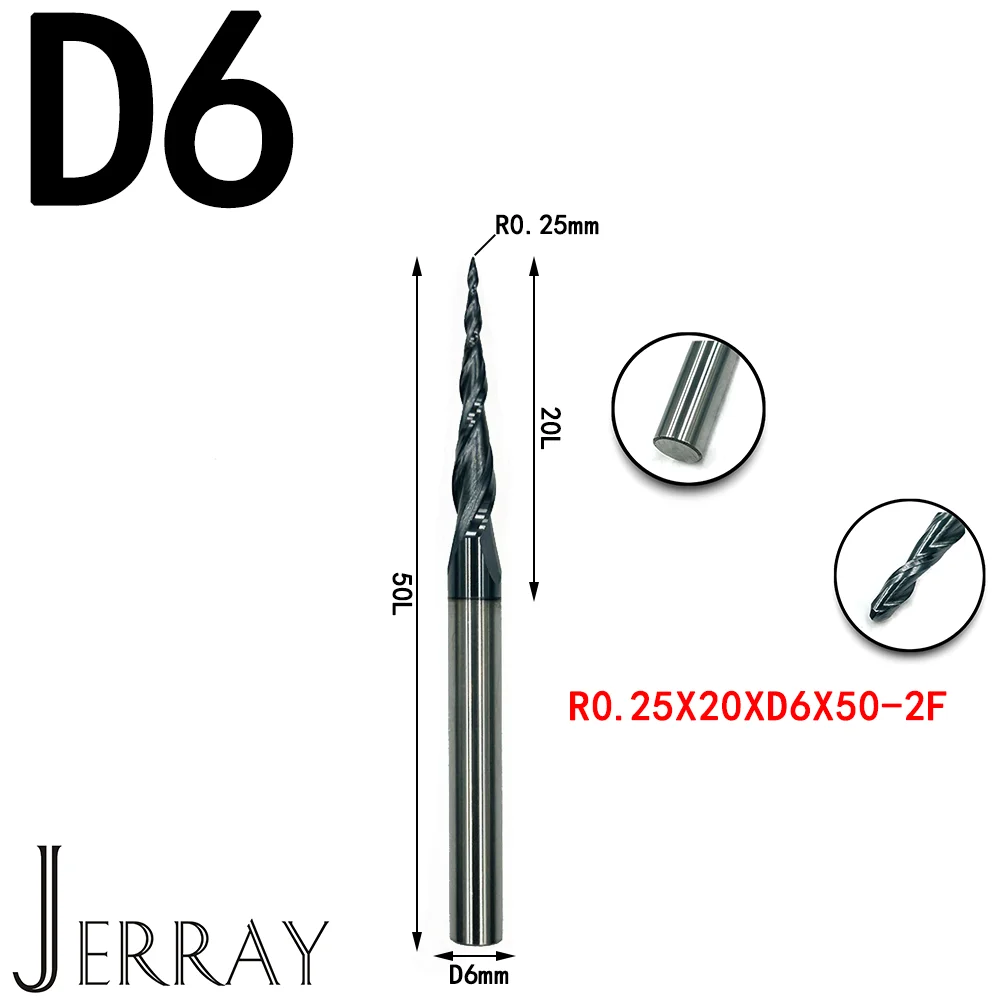 JERRAY HRC55 Фрезы с ЧПУ, твердосплавные вольфрама, конические сферические концевые фрезы, 2D 3D фрезы для резьбы по дереву, фреза
