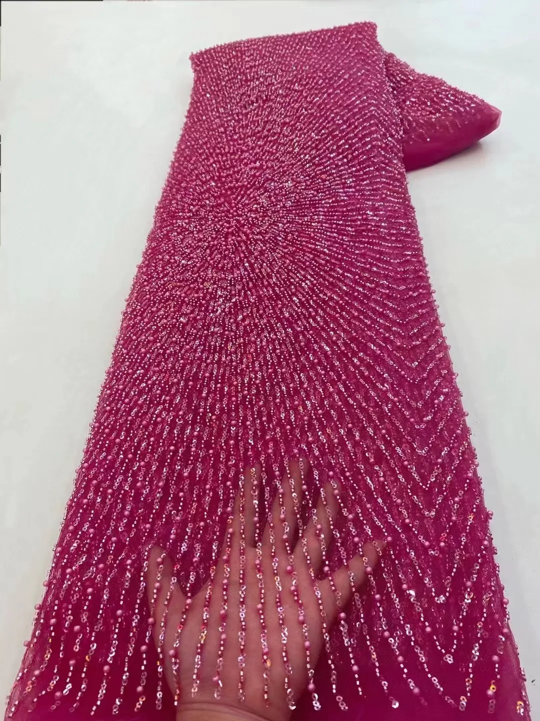 

African Lace Fabric 2023 High Quality Beaded Tulle Pearls Embroidery Lace for Wedding Lace Fabric Nigerian Fabric 5yrds