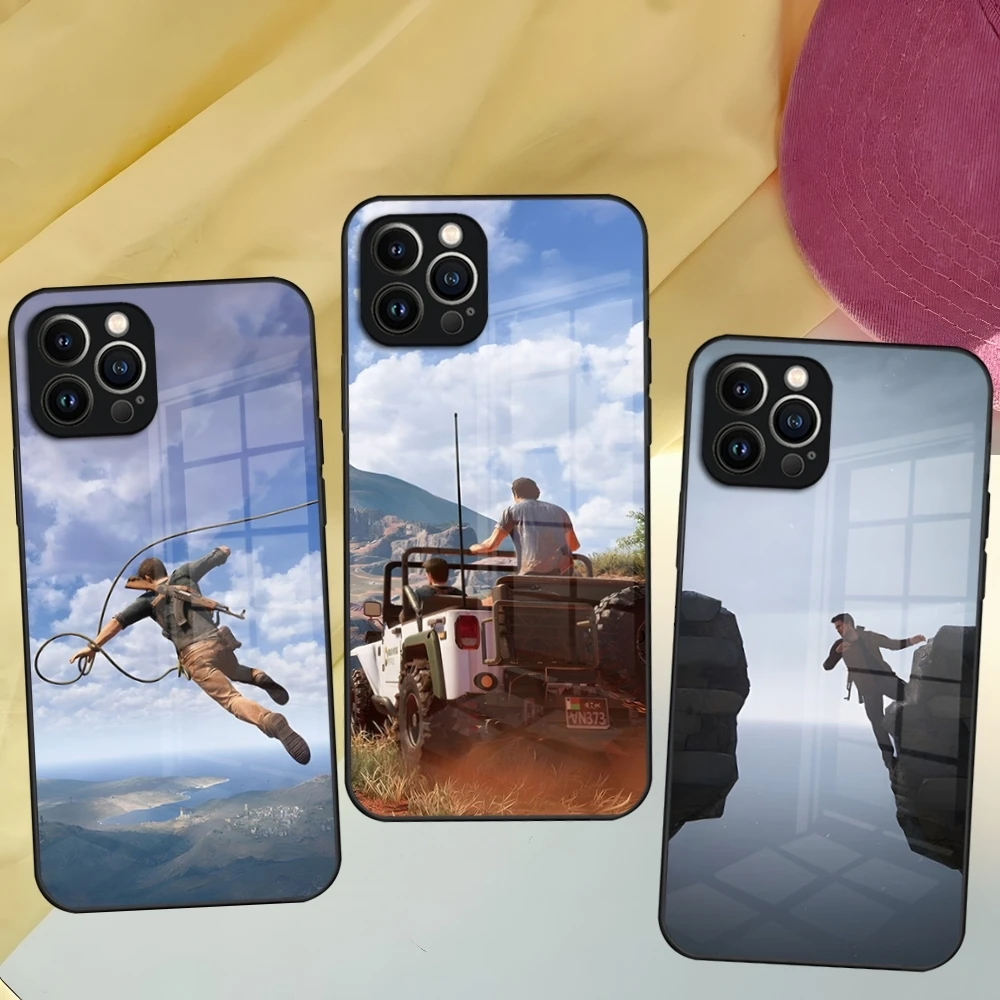 Чехол для телефона Game Uncharted Iphone 16 15 14 12 11 13 Pro Max Mini 8 X Xr Xs Puls черный стеклянный чехол