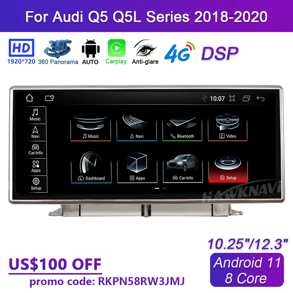 

10.25" 12.3" Android 11 Car Stereo Multimedia Player for Audi Q5 Q5L 2018-2020 Auto GPS Radio Carplay Receiver Touch Screen