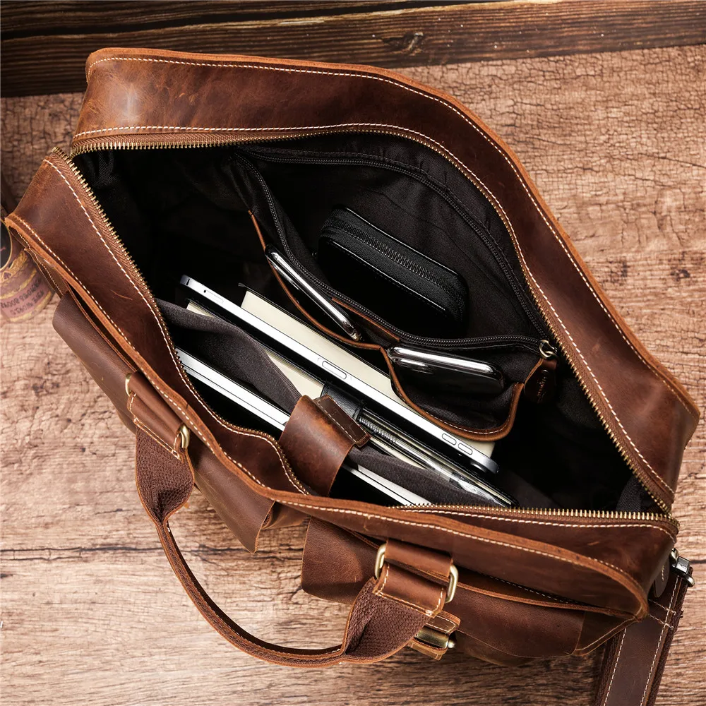 Briefcase Genuine Leather Laptop Bag 15.6