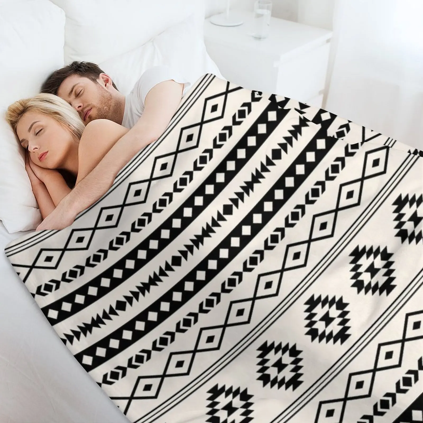 Ацтекское черное кремовое одеяло с рисунком смешанных мотивов теплое зимнее