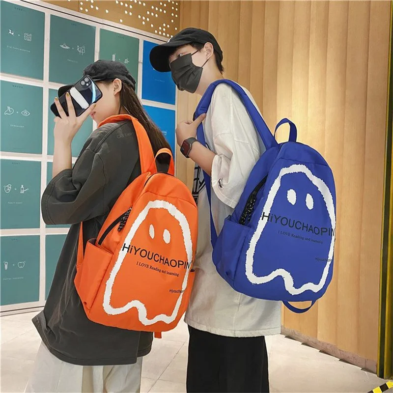 

Couple's Backpack Ghost Funny Schoolbag Personality Vogue Stamp High School Student Backpack Korean Version Ins High Capacity