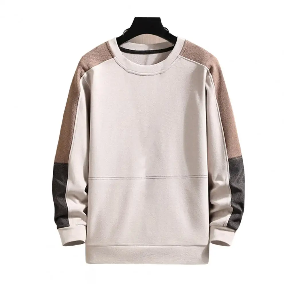 

Autumn Men Tops Long Sleeves O Neck Plush Sweatshirt Elastic Cuff Winter Men Clothing