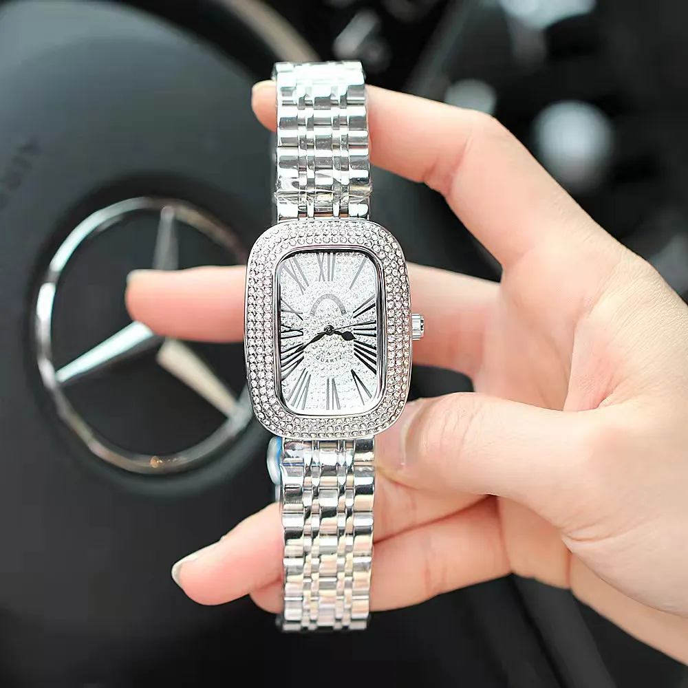 Часы женские кварцевые в римском стиле изящные модные с браслетом из нержавеющей