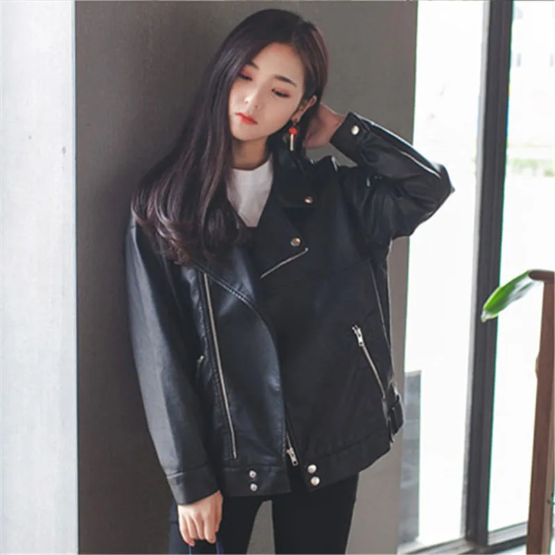 skinny leather jacket women's short spring, autumn  winter 2022 Korean fashion student bf lady  loose motorcycle leather jacket