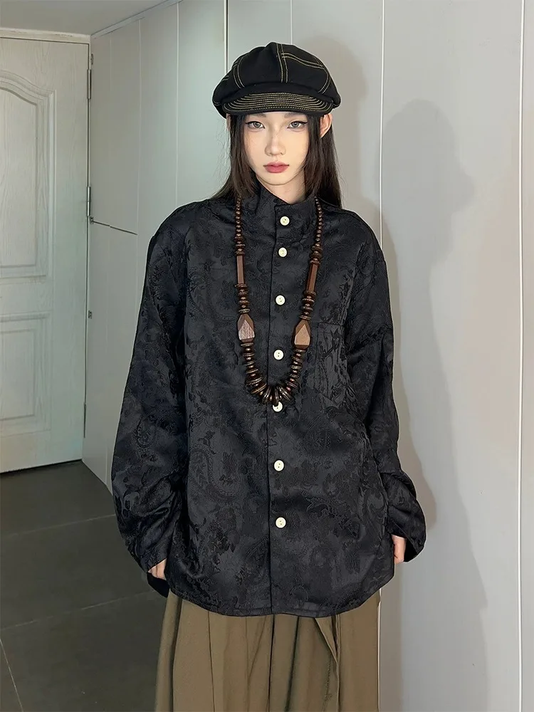 

Yamamoto Yohji new Chinese shirt unisex men and women embroidered relief long sleeve coat shirt design sense