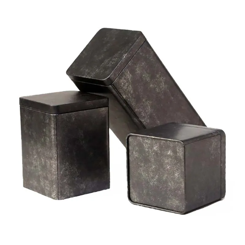 

1Pcs Black Metal Tin Jars Empty Tin Box Iron Tea Box Cookies Case Storage Boxes Bins Biscuit Container Candy Square Organizer