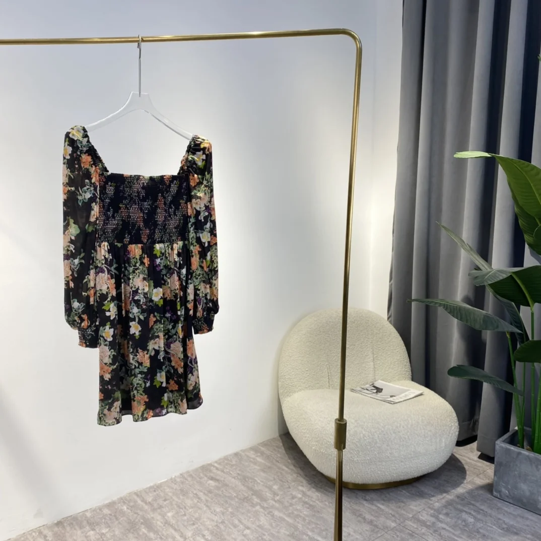 

Женские винтажные платья, Новое поступление весны 2022, эластичные дизайнерские мини-платья с длинным рукавом и цветочным принтом