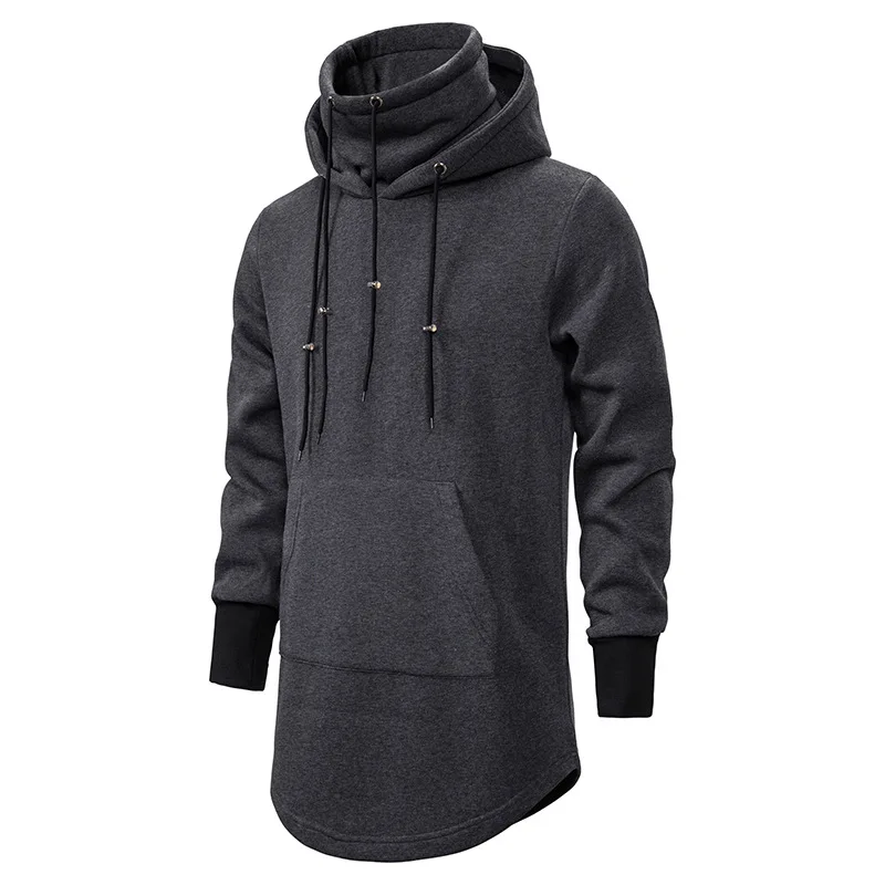 

Collar Black Man Men Section Long Hem Sweatshirt New Cotton Solid Casual High Hooded 2022 Hoodies Slim Extend Pullover Curved