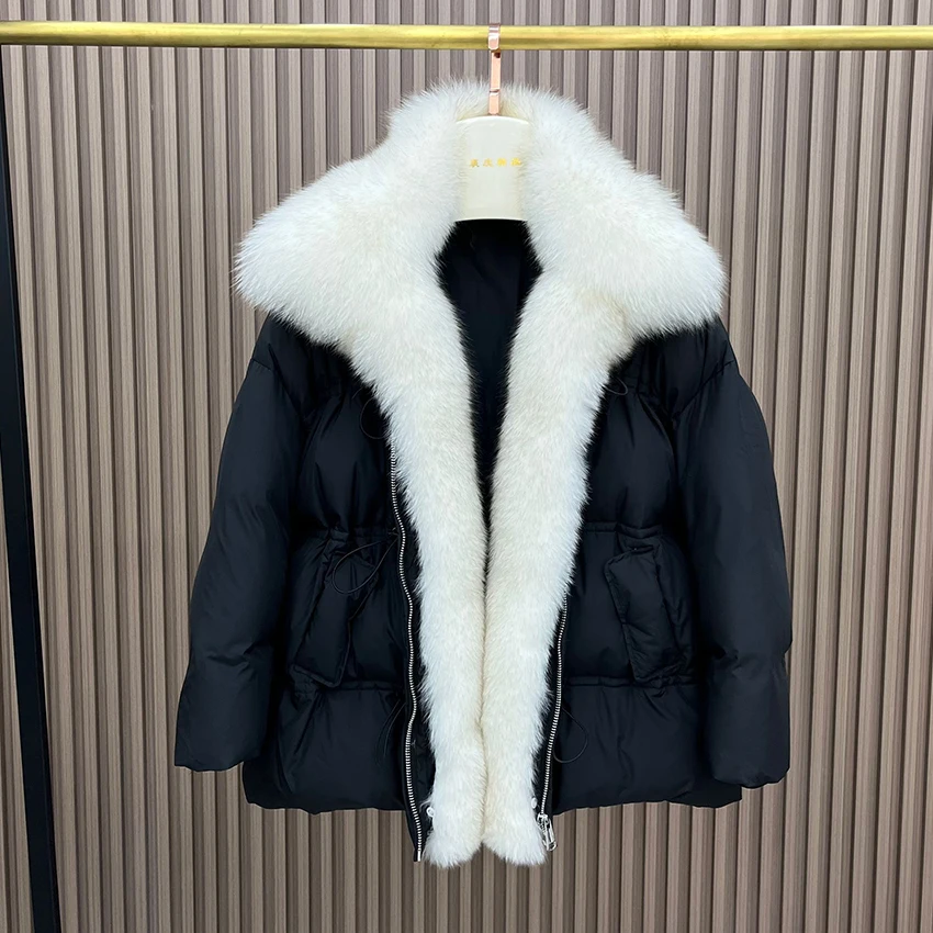 Пальто женское зимнее гусиное с воротником из натурального Лисьего меха