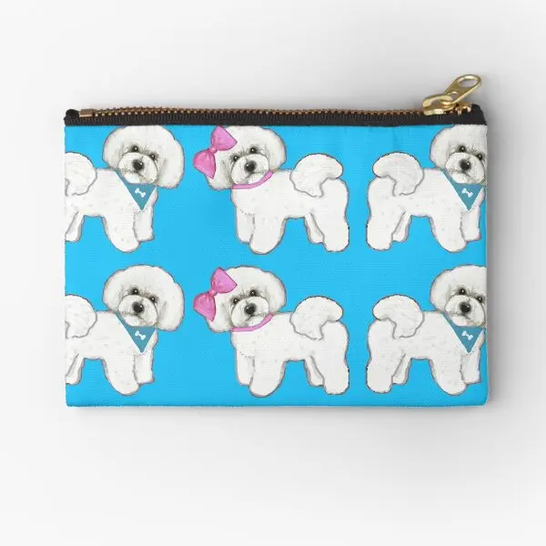 

Bichon Frise Dogs On Periwinkle Blue Zipper Pouches Storage Coin Cosmetic Money Pocket Small Pure Socks Men Packaging Bag