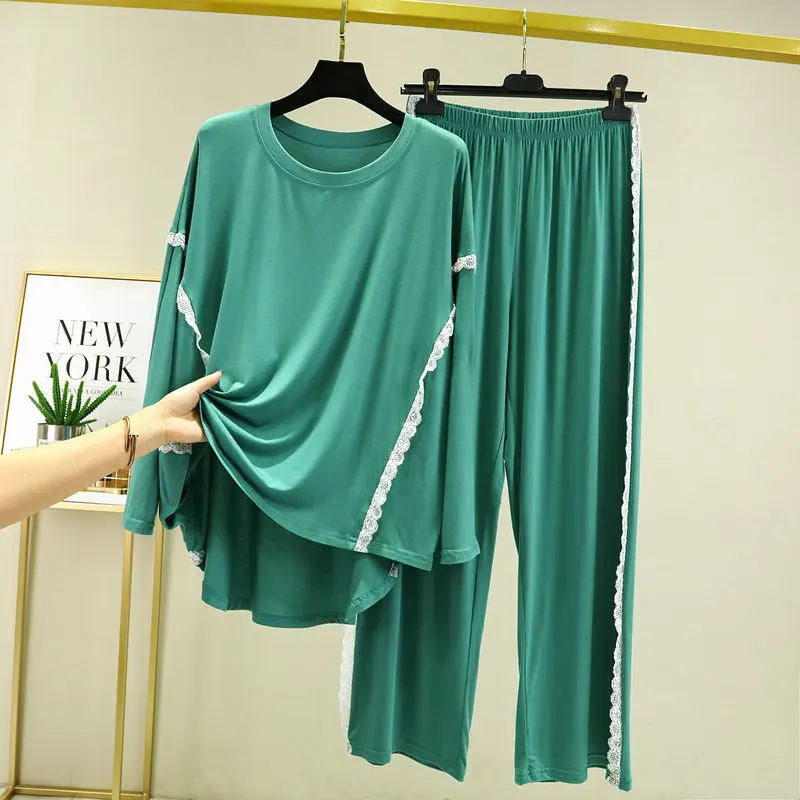 Home Pajamas Set Sexy Sleepwear For Women Elastic Decorative Lace Full Sleeve Pyjama Women's Modal Summer Fashion Big Size