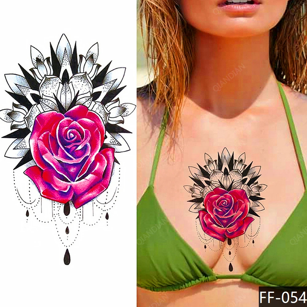 Женская водостойкая Временная тату-наклейка в виде цветка розы Женская водостойкая Временная тату-наклейка в виде цветка розы