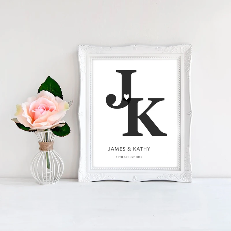 

Personalized Initials Love Print Anniversary Canvas Paintings Poster Mono Wall Art Picture Bedroom Wedding Home Interiors Decor