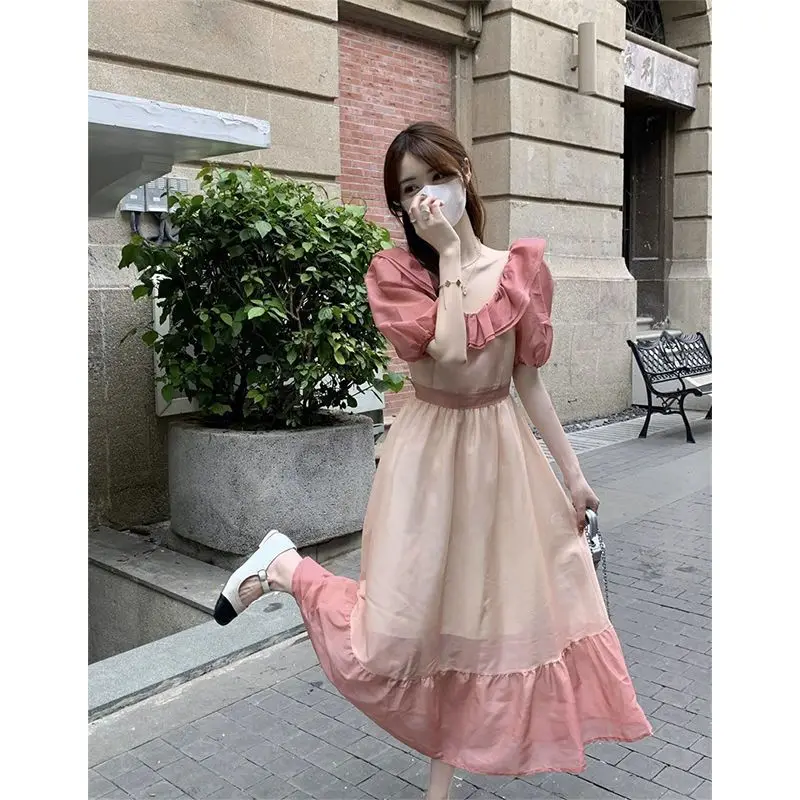 Женское винтажное платье с оборками на воротнике дизайнерское средней длины