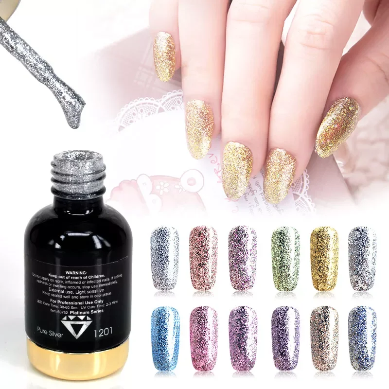 

12pcs*12ml Venalisa Platinum Gel Nail Polish Nail Art Gel Polish Soak off UV LED Gel Varnish Starry Color Bling Nail Gel Lacquer