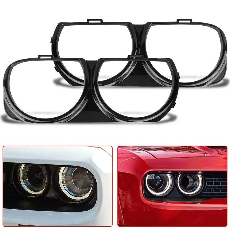 

2pcs Front Headlight Lamp Bezel Trim for Dodge Challenger 2015-2021 Protective Bezels Head Lamp Covers Trim