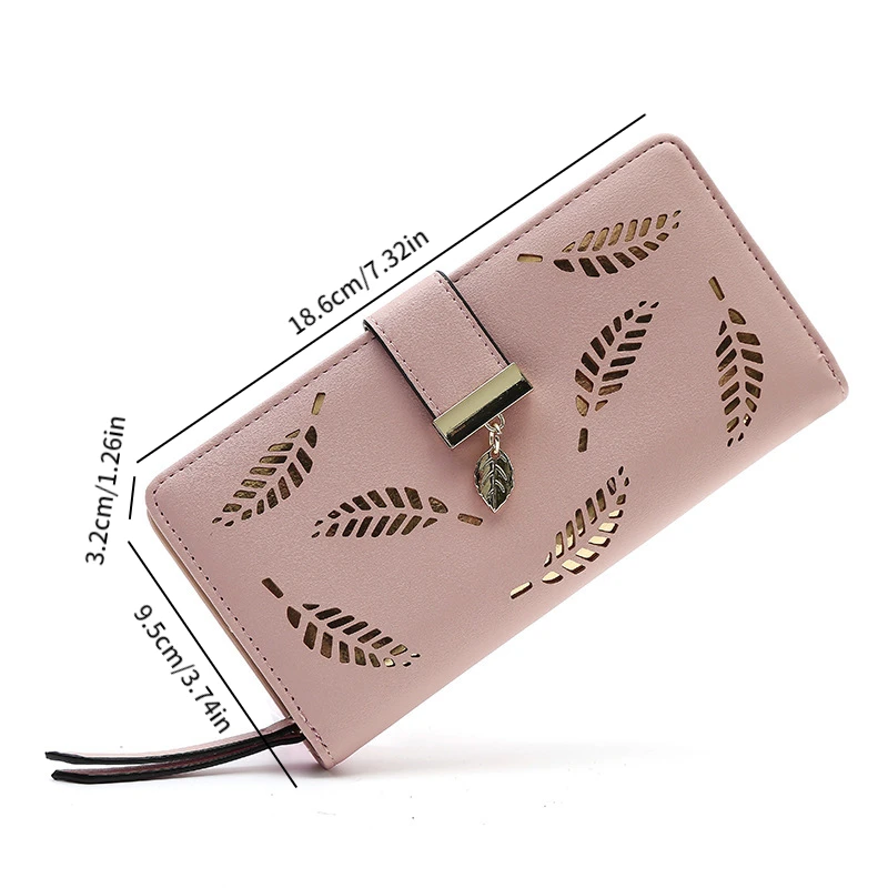 Women PU Leather Wallet Fashion Purse Long Wallet Gold Hollow Leaves Pouch Handbag For Women Coin Purse Card Holders Clutch