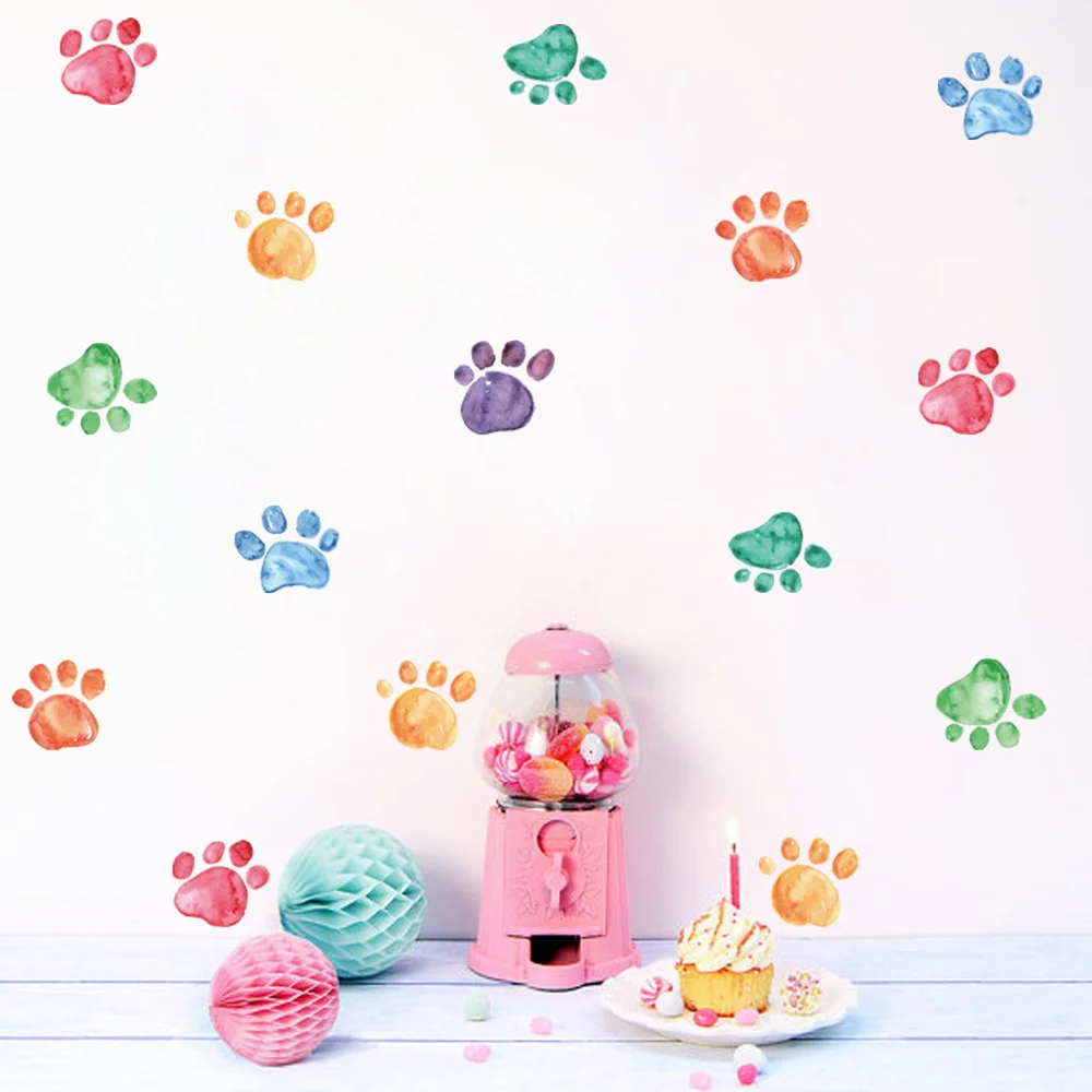 

42 Pieces Colorful Paw Print Wall Decals Pastel Wall Stickers Room Decor for Girls Kids Nursery Bedroom Decorations