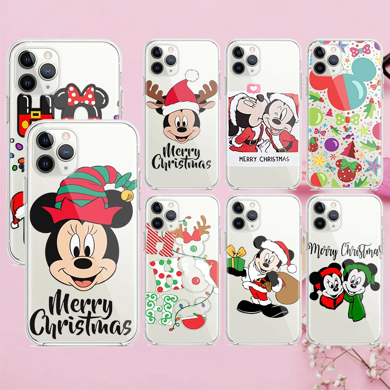 

Рождественский чехол с Микки и Минни для Apple iPhone 13, 12, 11, Mini, XS, XR, X, Pro MAX, 8, 7, 6 Plus, SE, 2020 прозрачный мягкий чехол для телефона