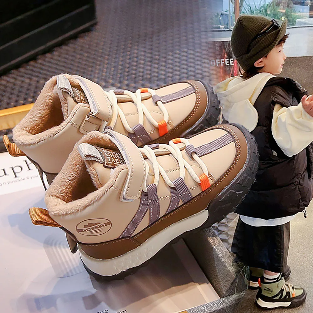 Подростковые зимние ботинки толстые теплые плюшевые нескользящая трендовая