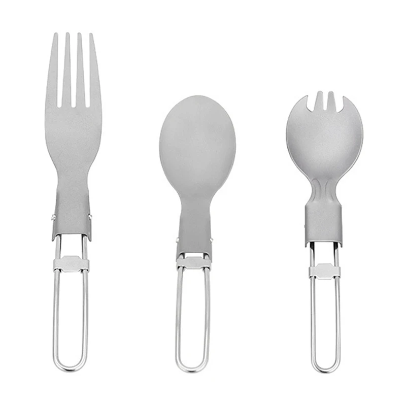 

ELOS-Titanium Folding Spoon Spork Outdoor Tableware Outdoor Camping Cookware Lightweight Folded Flatware For Camping Picnic