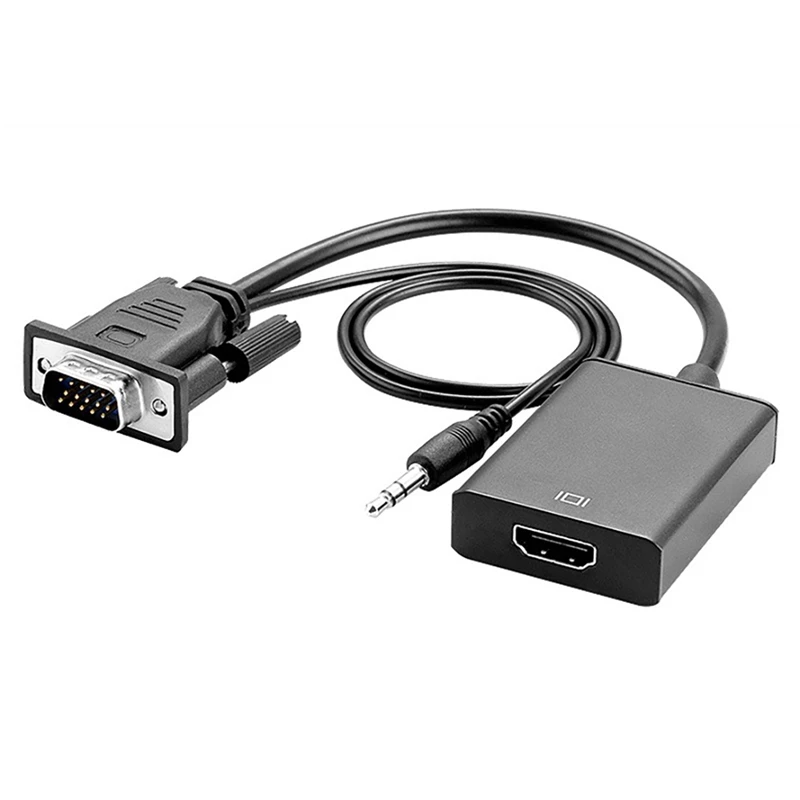 

VGA-HDMI-совместимый преобразователь с аудиокабелем + кабель питания, поддержка вывода сигнала 1080P, преобразователь компьютера в ТВ