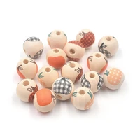 20pcs 16mm all saints day pumpkin wood beads diy accessories loose spacer round wooden bead for jewelry making gifts