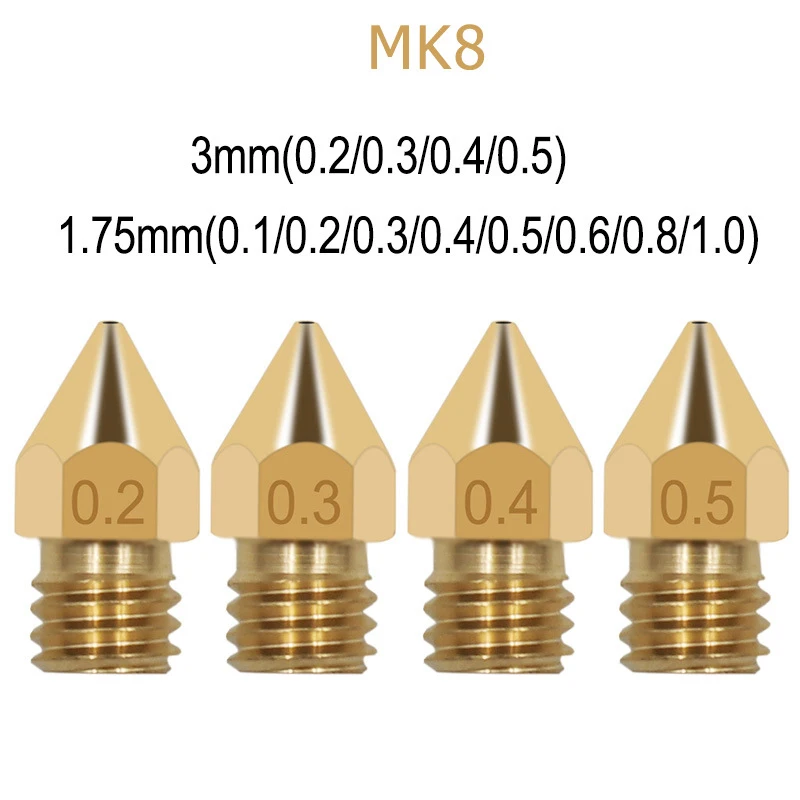 

Латунная насадка MK8 0,2 мм, 0,3 мм, 0,4 мм, 0,5 мм, 10 шт.