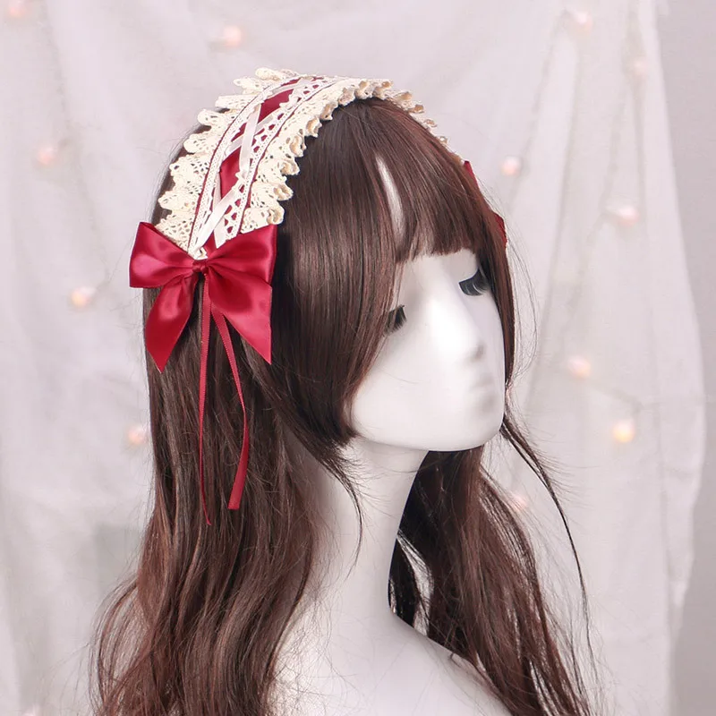 

Gothic Lolita Headdress Maid Lace Hair Accessories Cute Cosplay Headbands Sweet Hairpin Lolita Cosplay Maid Cosplay with Bowknot