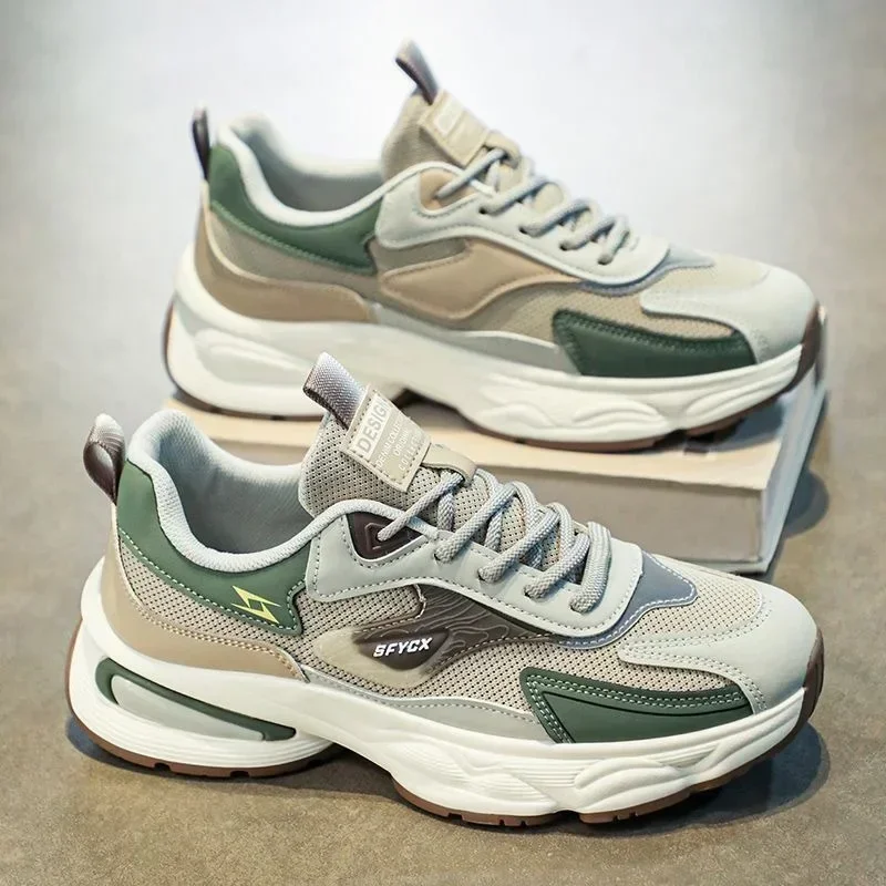 Мужские повседневные кроссовки модные спортивные с дышащей сеткой на толстой