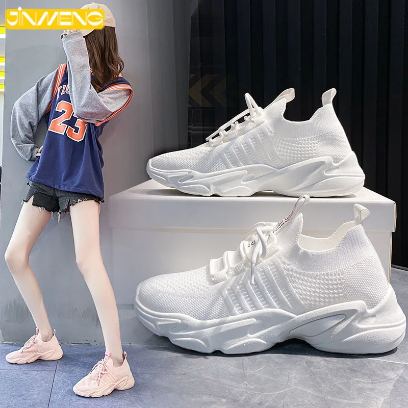 

Light Casual Mesh Sports Vulcanized Shoes Ladies New Breathable Fly Weaving Process Comfortable Soft Flat Bottom Running Lacing