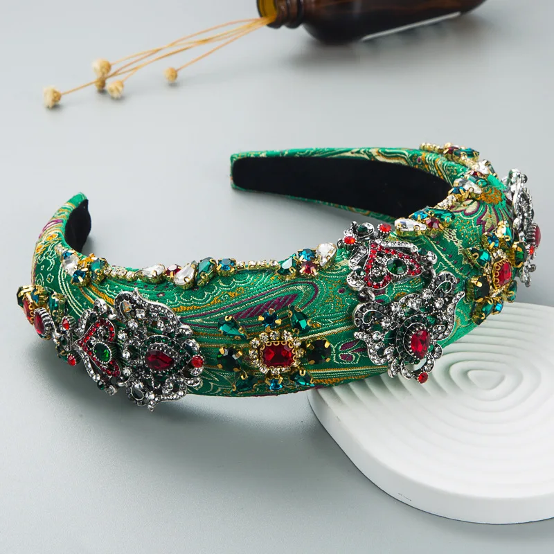 Фото Женские широкие повязки на голову Craft Стразы в стиле барокко, модная Роскошная эластичная повязка для волос для вечеринки, аксессуары для во... №3