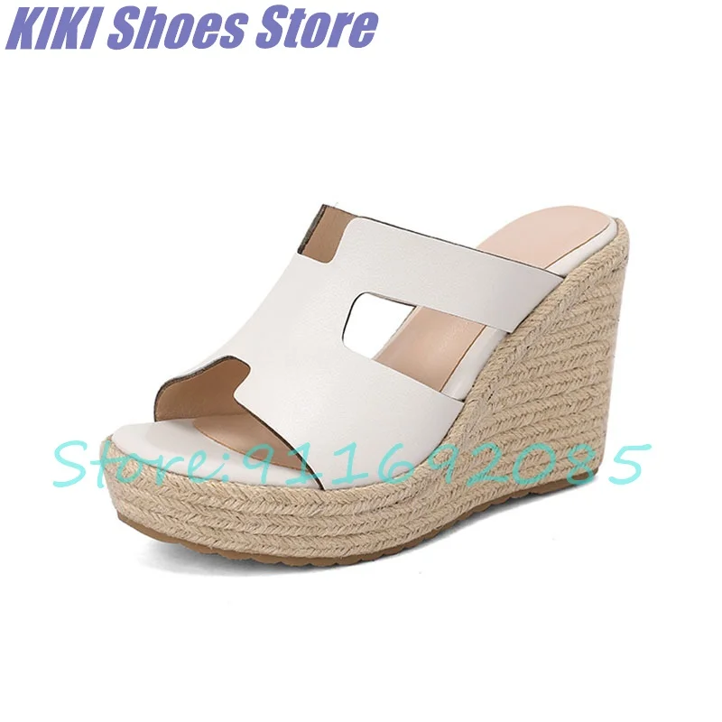 

Летние новые круглые шлепанцы на танкетке, модные тканые водонепроницаемые элегантные кожаные шлепанцы на высоком каблуке