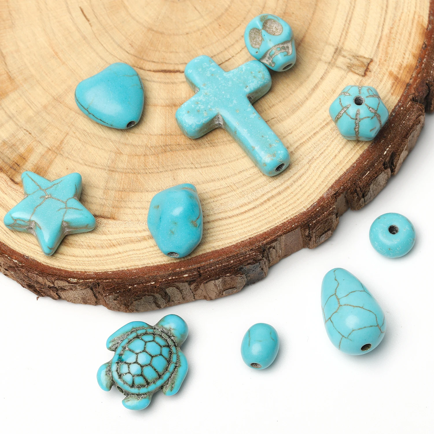 Бусины из натурального бирюзового камня череп морская черепаха капельное сердце