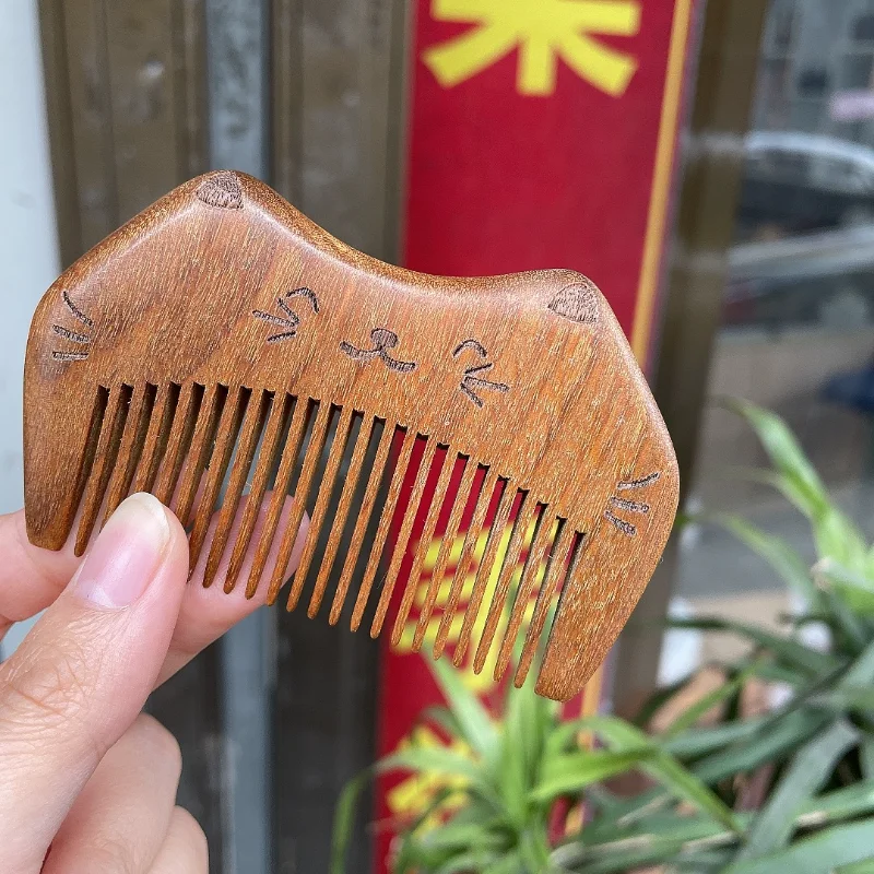 

Натуральное сандаловое дерево, Защита окружающей среды, Маленькая деревянная расческа, милый узор, инструмент для укладки, гребень для воло...